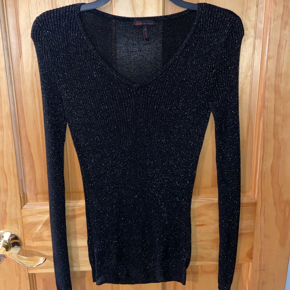 Sofia Vergara Black Sparkly Long Sleeve Sweater